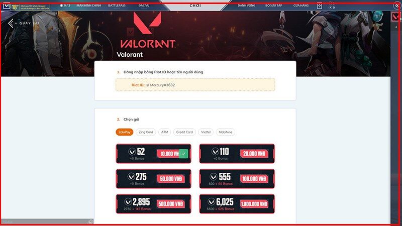 Hướng dẫn nạp thẻ Valorant VNG dễ dàng, nhanh chóng